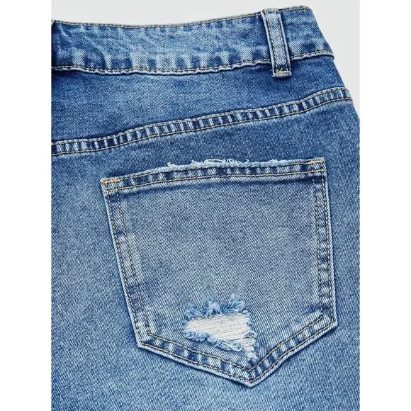 Women’s Cropped Straight Leg Jeans Mid Rise Stretchy Baggy Ankle Pants - Picture 4 of 5